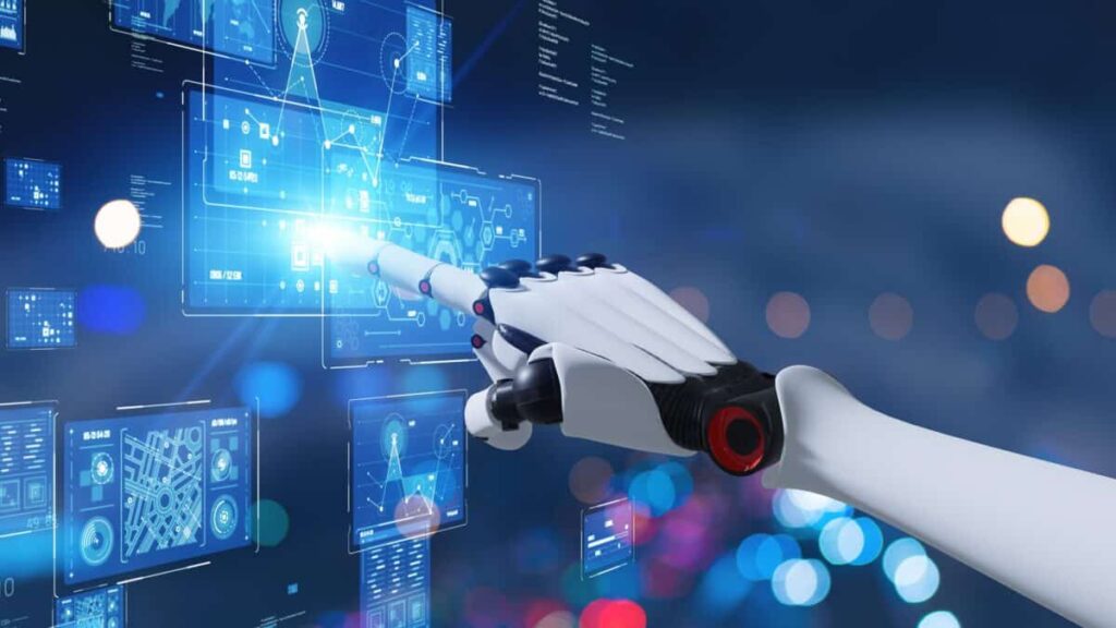 2 Supercharged Canadian Picks Set to Break Out in 2026 A robotic hand interacting with a visual AI touchscreen display.